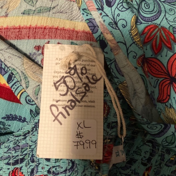 Grace & Lace Border Print Blue Floral Smocked Dress Size XL - Picture 6 of 9